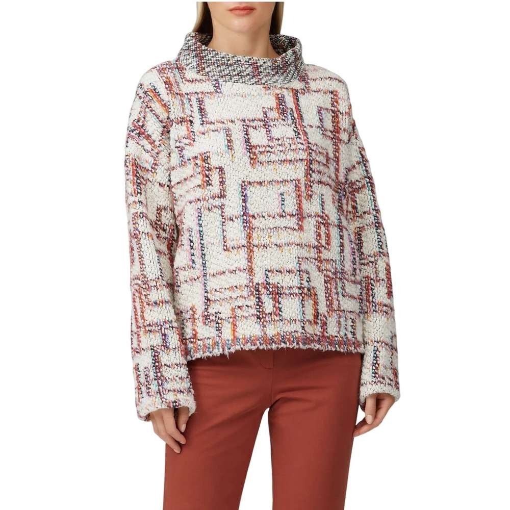 Hunter Bell New York The Roxy Textured‎ Geometric Print Cowl Neck Sweater SZ LGE